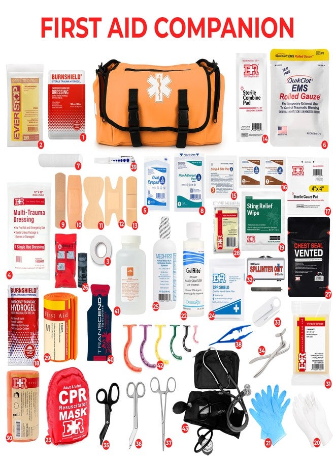 Ever Ready First Aid Fully Stocked EMT Trauma Bag – Tactical First Responder Medical Kit with Tourniquet, Chest Seals, Bleeding Control, Gauze, Shears & Bandages – Orange - Image 5